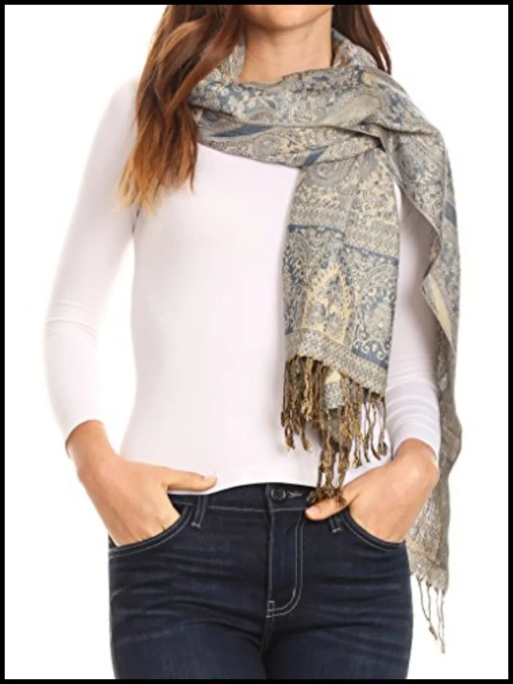Woven Pashmina Shawl Scarf Wrap Stole Long Fringe Paisley